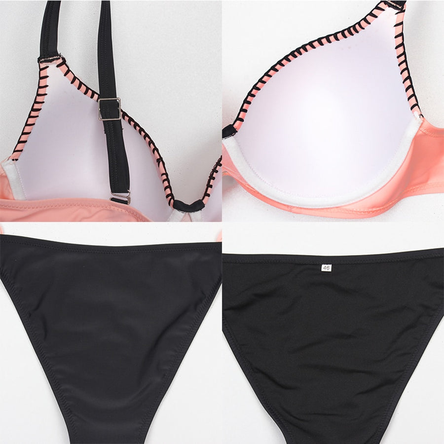 Adjustable Strap Bordered Swimwear - deem-gaze.com