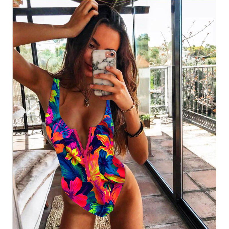 Print Zipper Swimsuit - deem-gaze.com